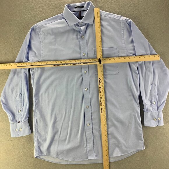 Tommy Hilfiger Shirt Mens 15-15.5 Medium Blue‎ Stretch Cotton Button Up P… - Picture 6 of 11
